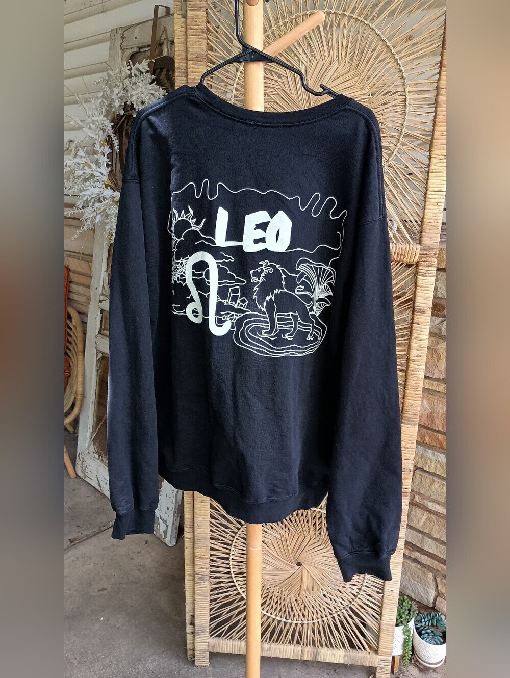 Good American Men's 100% Cotton Black Crewneck Sweater_Leo Zodiac Sign_3XL